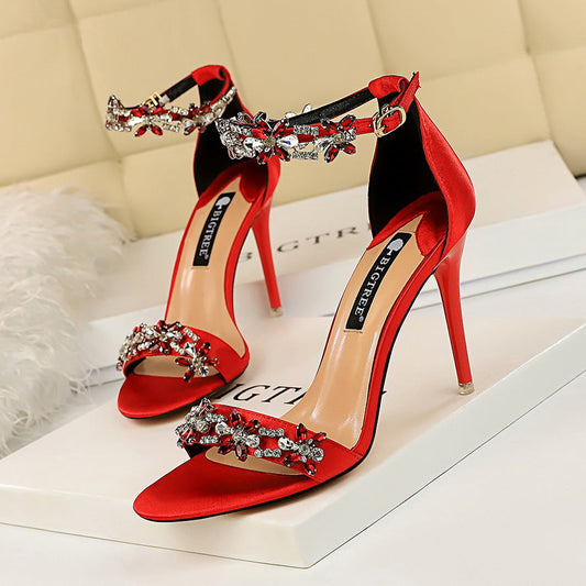 Rhinestone Stiletto Open Toe High Heels - Free Shipping