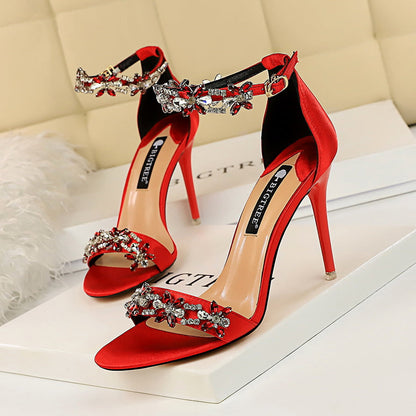 Stylish Rhinestone Stiletto Ankle Strap High Heels - Free Shipping