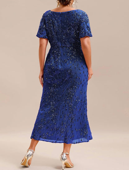Stunning Plus Size Sequin V-Neck Flutter Sleeve Maxi Dress - Free Shipping
