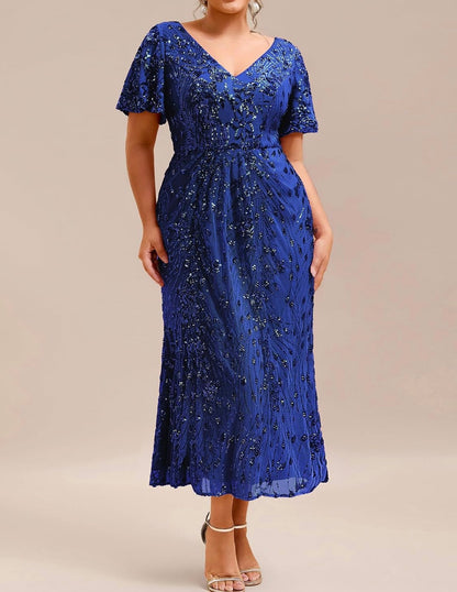 Stunning Plus Size Sequin V-Neck Flutter Sleeve Maxi Dress - Free Shipping