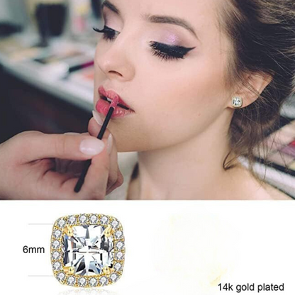 14K Gold Plated CZ Diamond Stud Earrings-Free Shipping