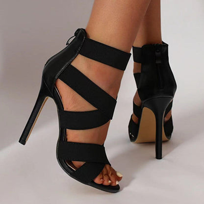 Roman Style High Heel Sandals with Back Zipper - Free Shipping