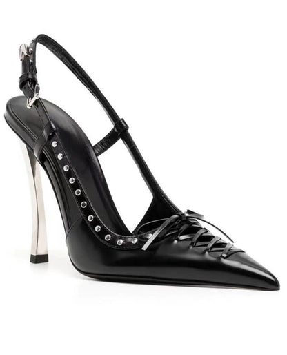 Stunning Pointed-Toe Rivet-Sling Back Lace-Up Stiletto High Heels - Free Shipping