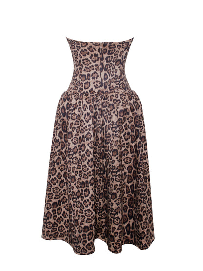 Miss Circle Uchenna Cheetah Print Stretchy Strapless Midi Dress with Lace Trim - Free Shipping