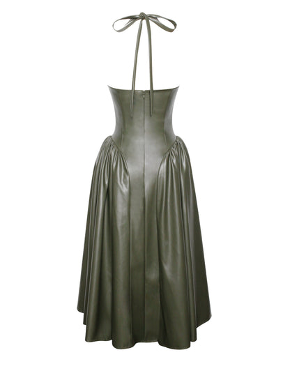 Miss Circle Eliana Olive Vegan Leather Dress - Free Shipping