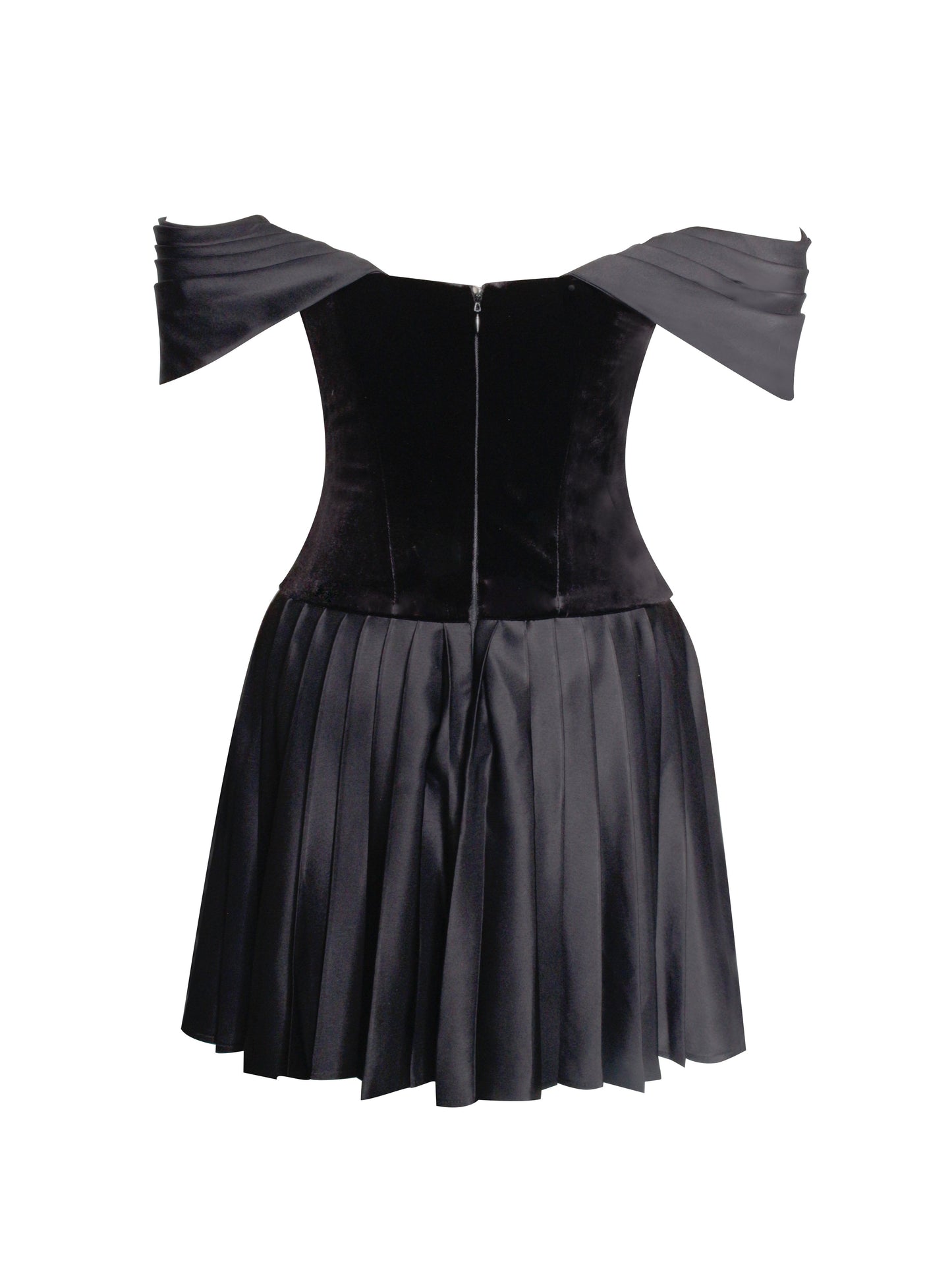 Miss Circle Echo Black Velvet Off-shoulder Pleated Mini Dress - Free Shipping