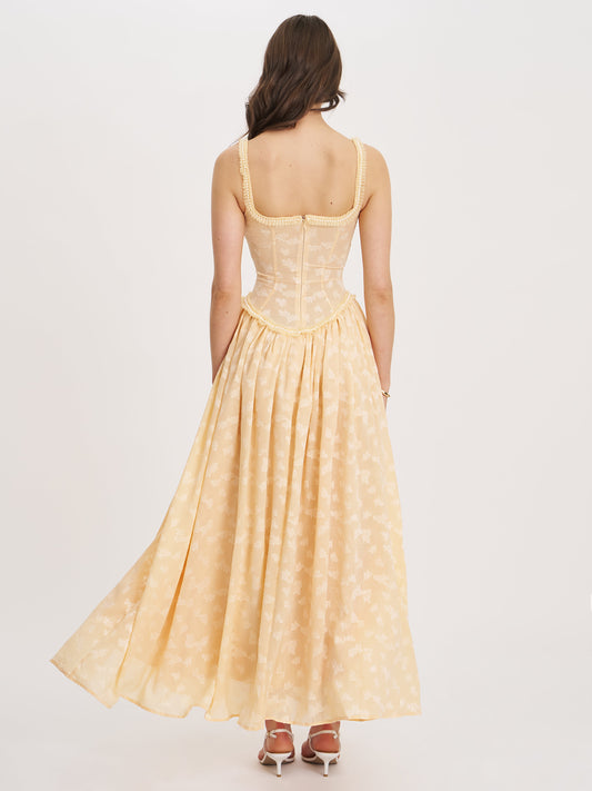 Miss Circle Ulissa Orange Square Neck Jacquard Textured High Slit Maxi Dress - Free Shipping