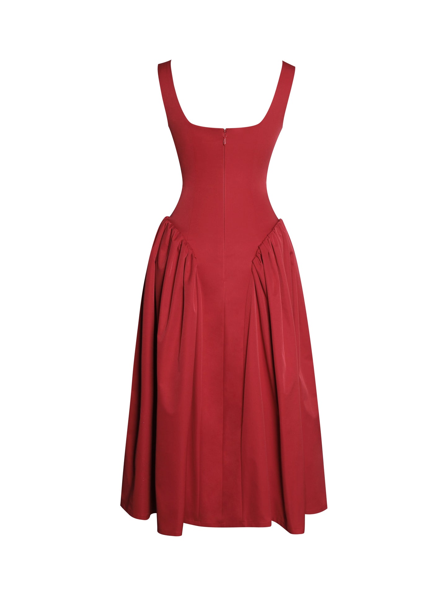 Miss Circle Nahla Red Drop Waist Midi Dress with Buttons - Free Shipping