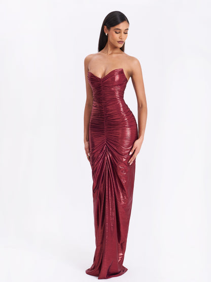 Miss Circle Sable Ruched Burgundy Glitter Mermaid Gown - Free Shipping