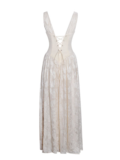 Miss Circle Sabrina Butter Yellow High Slit Jacquard Maxi Dress - Free Shipping