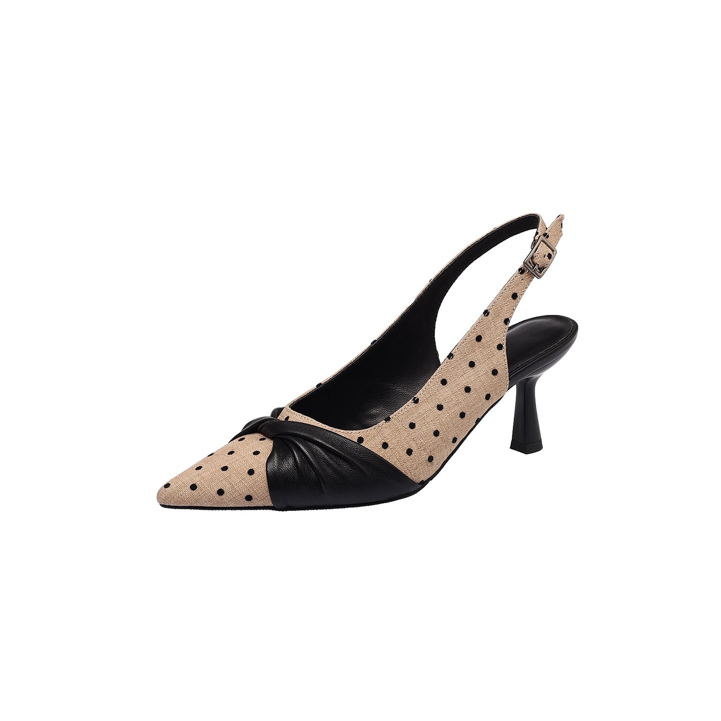 Polka Dot Pointed Toe Genuine Lambskin Slingback Heels - Free Shipping