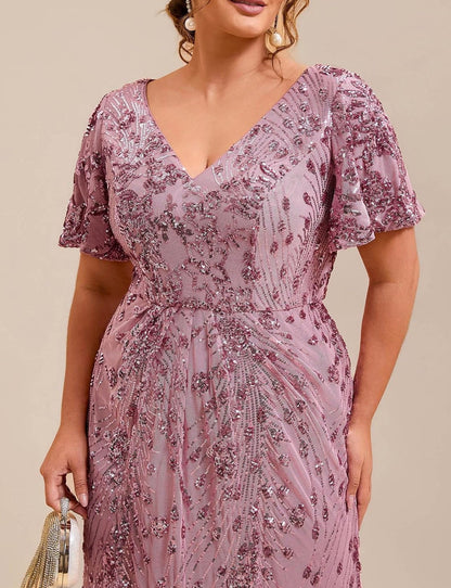 Stunning Plus Size Sequin V-Neck Flutter Sleeve Maxi Dress - Free Shipping