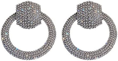 Elegant Geometric Circle Rhinestone Dangle Earrings - Fashion Statement-Free Shipping