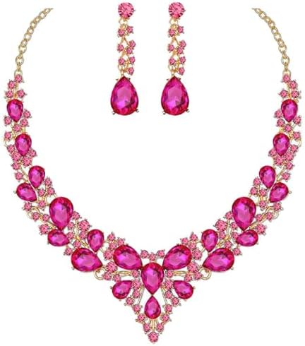 Elegant Rhinestone Necklace Earrings Set for Women - Statement Crystal Jewelry with Free Shipping