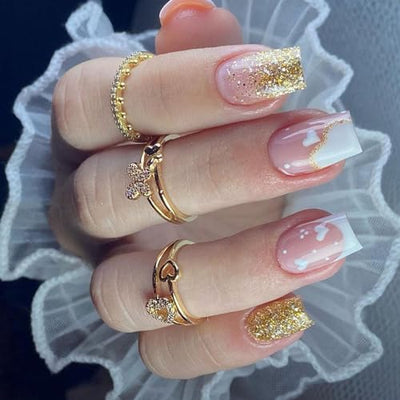 Elegant Square Press-On Nails with Stylish Design - Quick Manicure for All Occasions