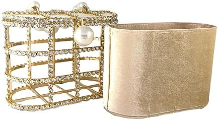 Glamorous Rhinestone-Encrusted Bucket Clutch - Elegant Pearl Handle Detail for Special Occasions