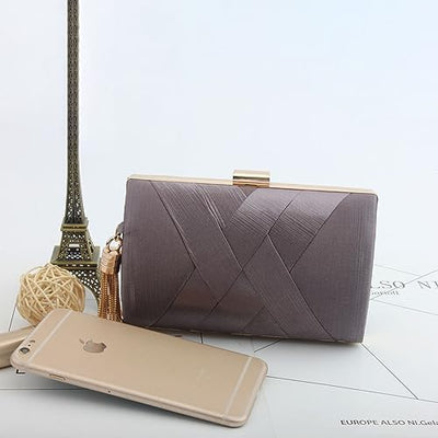 Luxury Silk Clutch with Sophisticated Tassel Charm: Ideal for Prom,Weddings and Galas