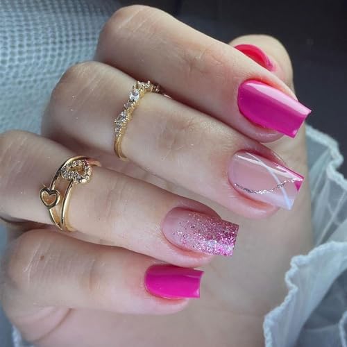 Elegant Square Press-On Nails with Stylish Design - Quick Manicure for All Occasions