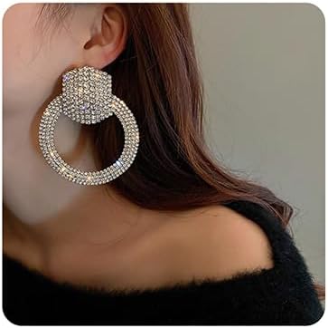 Elegant Geometric Circle Rhinestone Dangle Earrings - Fashion Statement-Free Shipping