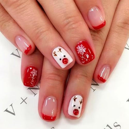 Christmas Santa Design Press-On Nails Short Square Acrylic Set 24pcs Stick-On Manicure-Free Shipping