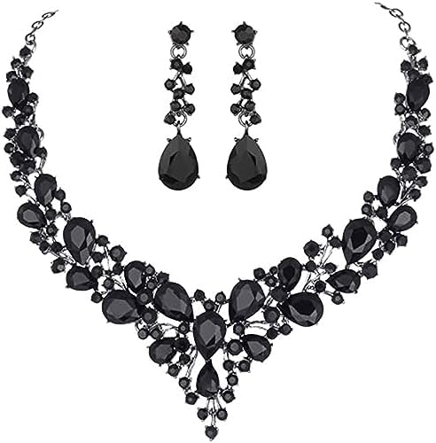 Elegant Rhinestone Necklace Earrings Set for Women - Statement Crystal Jewelry with Free Shipping