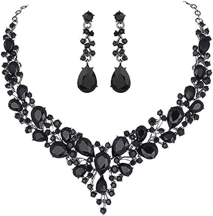 Elegant Rhinestone Necklace Earrings Set for Women - Statement Crystal Jewelry with Free Shipping