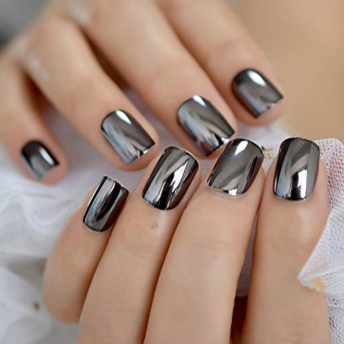 Fashionable Square Round Medium Length 24 Pcs Press-On Nail Kit with Stylish Patterns