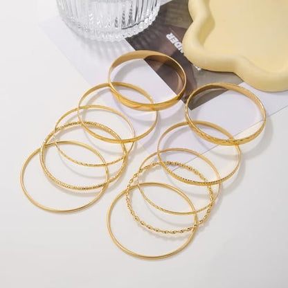 Gold and Silver Bangle Bracelet Sets - Multi-Layer Stackable Textured Bangles