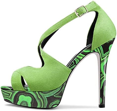 Vibrant Statement Pop Art Stiletto Platform Ankle Strap Heels 4.7in