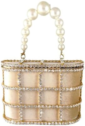 Glamorous Rhinestone-Encrusted Bucket Clutch - Elegant Pearl Handle Detail for Special Occasions