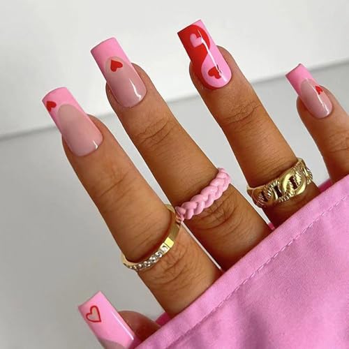 Elegant Square Press-On Nails with Stylish Design - Quick Manicure for All Occasions