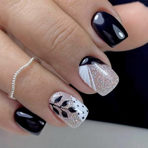 Chic Medium Length Square Round Design Nails 24 Pcs Easy Apply-Free Shipping