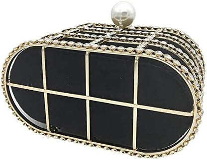 Glamorous Rhinestone-Encrusted Bucket Clutch - Elegant Pearl Handle Detail for Special Occasions