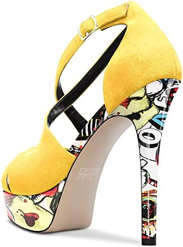 Vibrant Statement Pop Art Stiletto Platform Ankle Strap Heels 4.7in