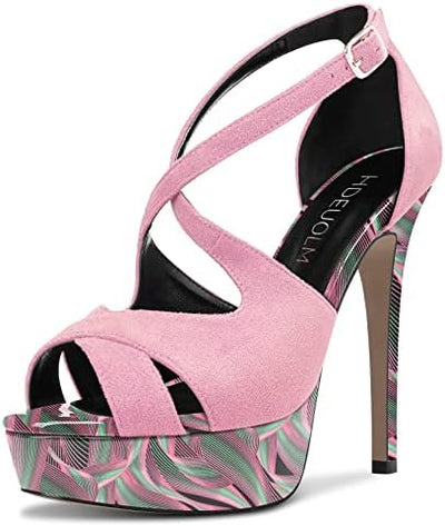 Vibrant Statement Pop Art Stiletto Platform Ankle Strap Heels 4.7in