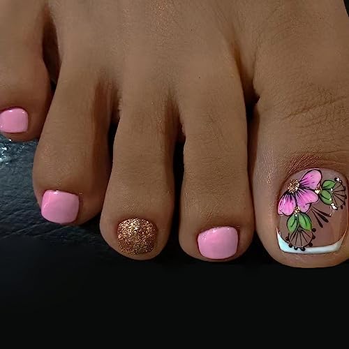 Trendy Press On Square Glitter Artificial Fake Toenails - Sparkle and Shine with Press-On Nails for Toes-Free Shipping