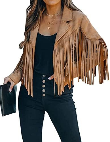 brown leather cropped jacket with tassels