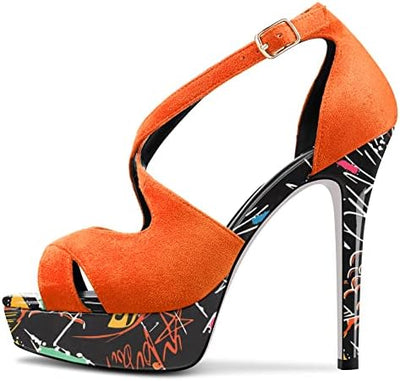 Vibrant Statement Pop Art Stiletto Platform Ankle Strap Heels 4.7in