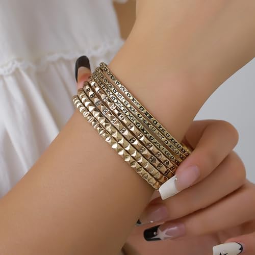 Gold and Silver Bangle Bracelet Sets - Multi-Layer Stackable Textured Bangles