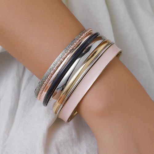 Gold and Silver Bangle Bracelet Sets - Multi-Layer Stackable Textured Bangles