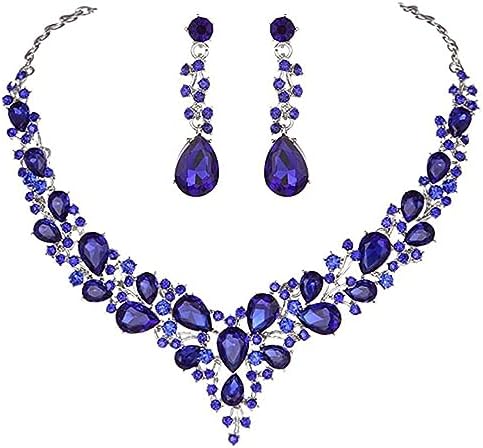 Elegant Rhinestone Necklace Earrings Set for Women - Statement Crystal Jewelry with Free Shipping