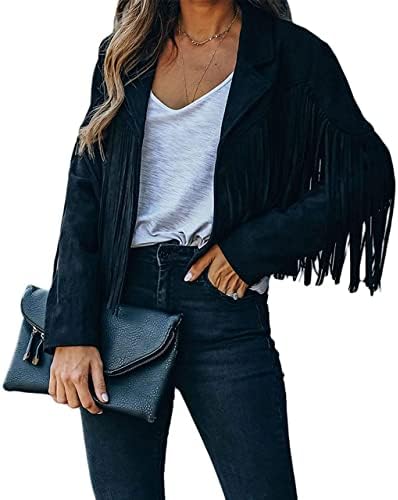 black leather cropped jacket with tassels