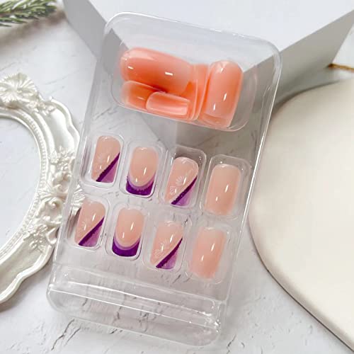 Trendy Medium Square Press-On Nails Flower Design-24 Pcs Glossy-Free Shipping