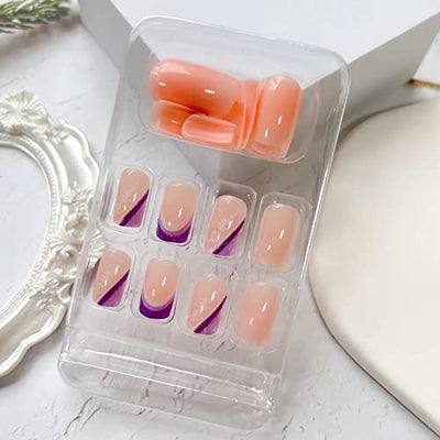 Trendy Medium Square Press-On Nails Flower Design-24 Pcs Glossy-Free Shipping