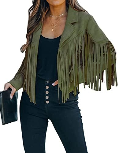 green leather cropped jacket with tassels