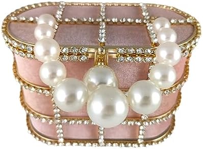 Glamorous Rhinestone-Encrusted Bucket Clutch - Elegant Pearl Handle Detail for Special Occasions