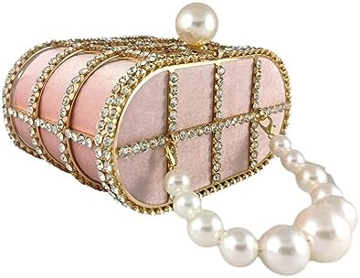 Glamorous Rhinestone-Encrusted Bucket Clutch - Elegant Pearl Handle Detail for Special Occasions