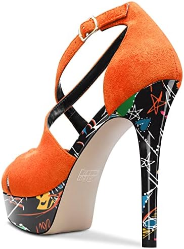 Vibrant Statement Pop Art Stiletto Platform Ankle Strap Heels 4.7in