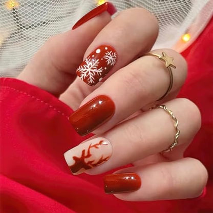 Christmas Santa Design Press-On Nails Short Square Acrylic Set 24pcs Stick-On Manicure-Free Shipping