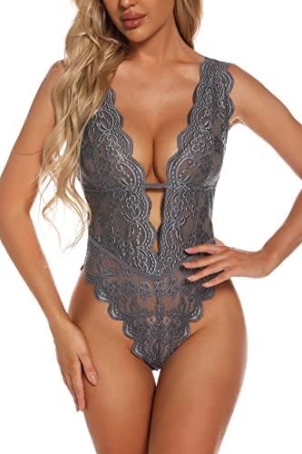 Sexy Hollow Out Floral Lace Bodysuit - Women's Deep V Teddy Babydoll Lingerie- Free Shipping